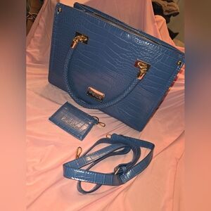 Bebe Blue Croc-Embossed Women's Bag Set